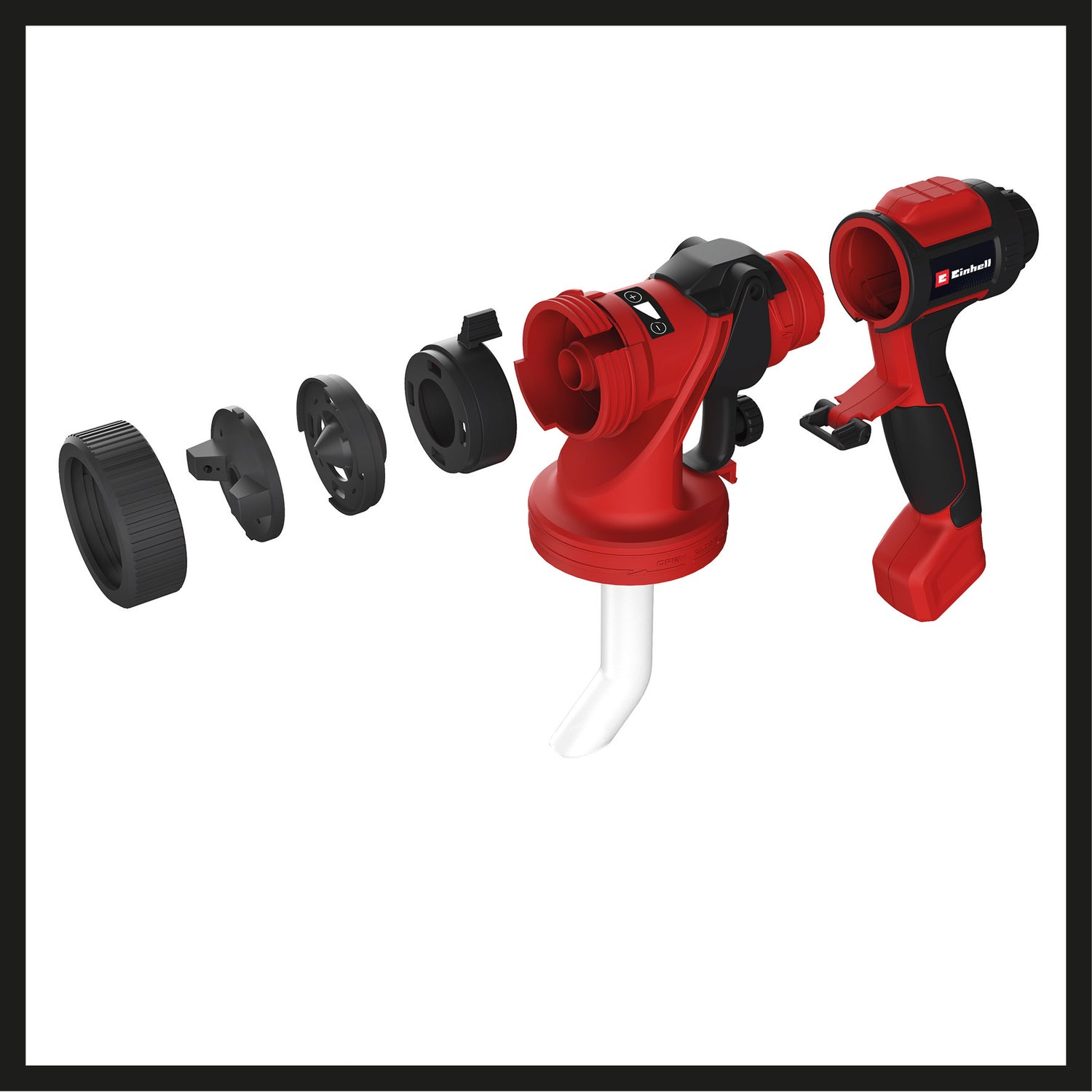 Pistol de vopsit  pe acumulator Einhell TE-SY 18/90 Li-Solo Power X-Change (18 V, debit 1000 ml/min, recipient 1200 ml, raport aer/vopsea reglabil, incl. accesorii, fara acumulator