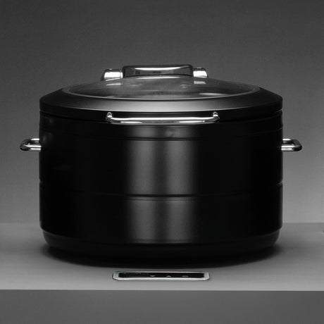 Incalzitor cu inductie rotund cu capac din sticla De Luxe Black, 9l Fine Dine