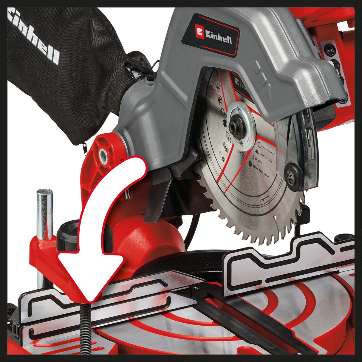 Fierastrau circular cu taiere transversala Einhell TC-MS 216 (max. 1600 W, lama de Fierastrau Ø216 x ø30 mm, masa de lucru din aluminiu turnat sub presiune, masa rotativa cu pozitii de fixare, cap de Fierastrau inclinabil la 45°