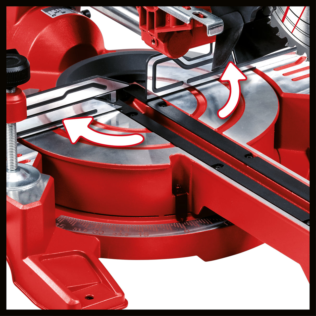Einhell TC-SM 216 körfűrész vontatással, kereszt- és szögvágással, 1600 W, forgótányér gyorsbeállítással és reteszelő pozíciókkal, lézer, bal+jobb befogás, orsóretesz, keményfém fűrészlappal együtt