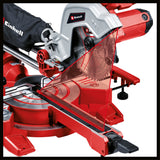 Einhell TC-SM 216 körfűrész vontatással, kereszt- és szögvágással, 1600 W, forgótányér gyorsbeállítással és reteszelő pozíciókkal, lézer, bal+jobb befogás, orsóretesz, keményfém fűrészlappal együtt