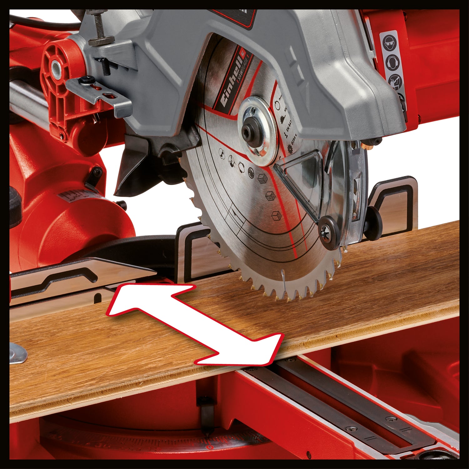 Einhell TC-SM 254 körfűrész, 1900 W, dupla csövű húzófunkció, forgótányér gyorsbeállítással és reteszelő pozíciókkal, lézer, keményfém fűrészlap