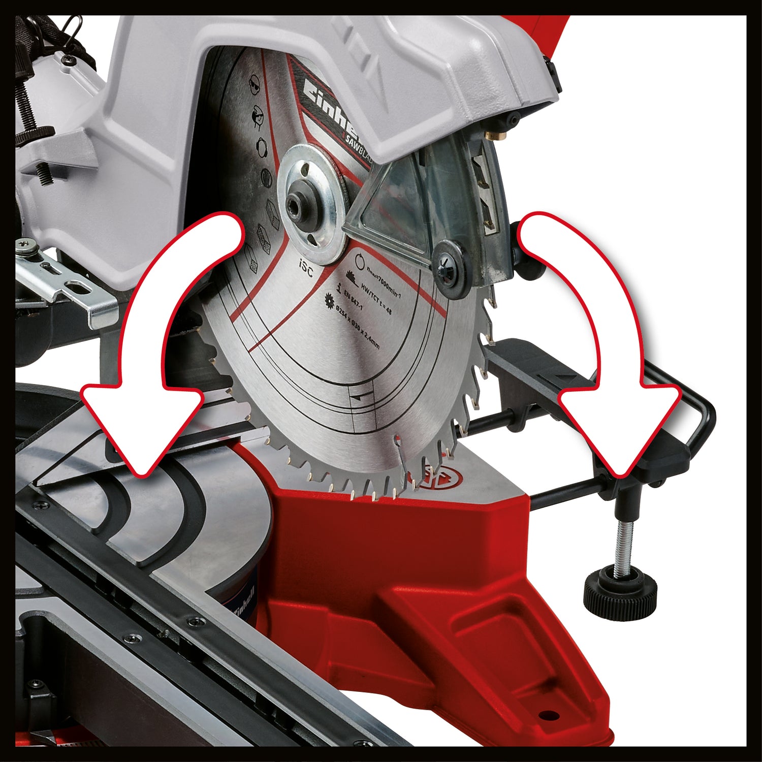 Einhell TE-SM 10 L Dual körfűrész, 2100 W, fűrészlap Ø 254 mm, vágási szélesség 305 mm, vágási mélység 85 mm, lézer vágóvonallal, mindkét oldalon dönthető fűrészfej