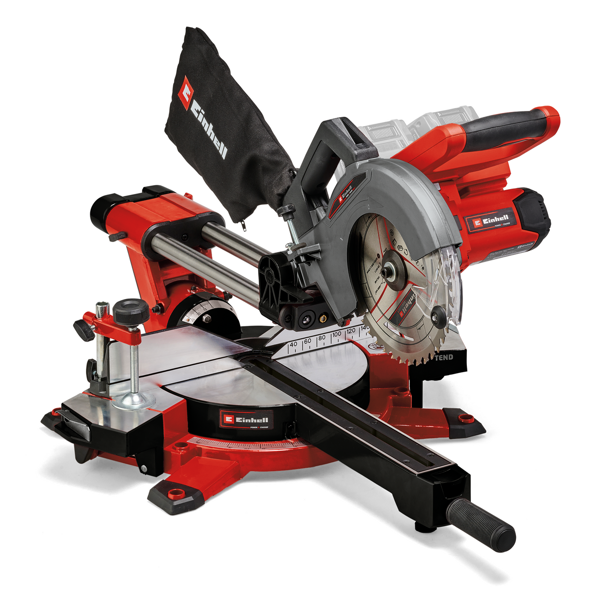 Einhell TE-SM 36/210 Li Solo Power X-Change akkus körfűrész, húzóerővel, kereszt- és szögvágáshoz, lítium-ion akkumulátorral, sima húzás funkcióval, vonallézerrel, akkumulátor és töltő nélkül szállítjuk.