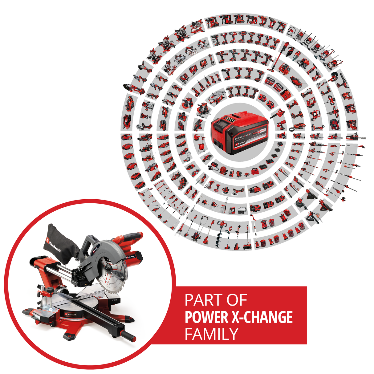 Einhell TE-SM 36/10 L Li-Solo Power X-Change akkus körfűrész (36 V, 254 mm-es fűrészlap, 3800 fordulat/perc, sima siklási funkció, vágóvonallézer, akkumulátor nélkül)