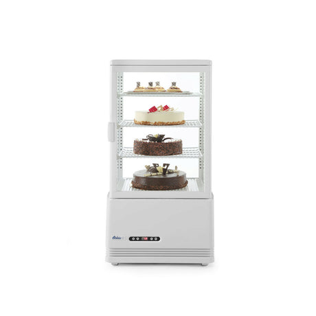 Vitrina rece pt prezentare, alba, 68 lt, interval temp 0-12 gr C, 170 W, 3 rafturi reglabile pe inaltime, ARKTIC by Hendi, 452x406x(H)891 mm, Clasa energetica C
