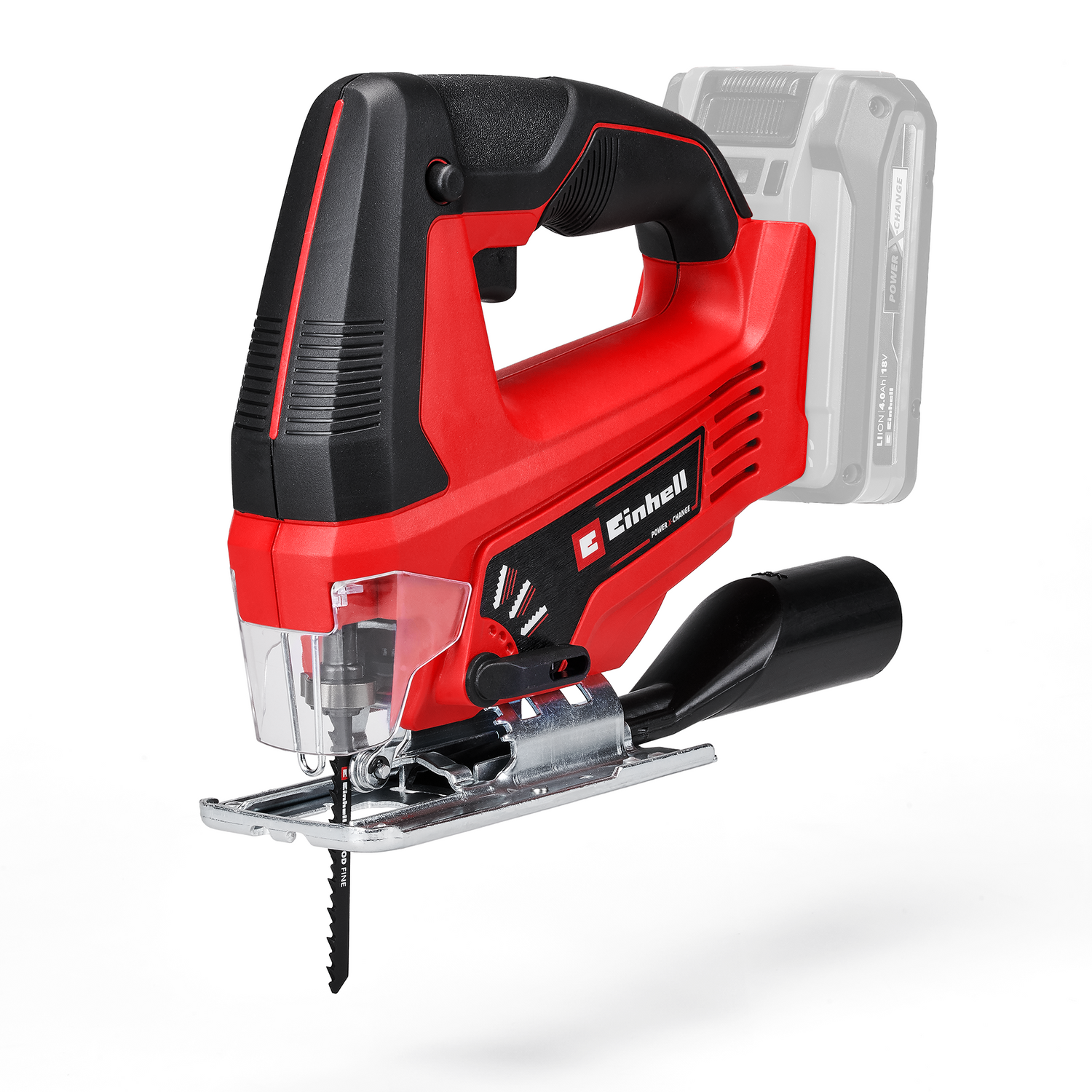 Einhell TC-JS 18 Li Power X-Change akkus szúrófűrész, Li-ion, 18V, löketmagasság 20 mm, ferde vágások maximum 45°-ban, inga funkció, szerszám nélküli fűrészlap-tartó, fűrészlappal együtt, akkumulátor és töltő nélkül