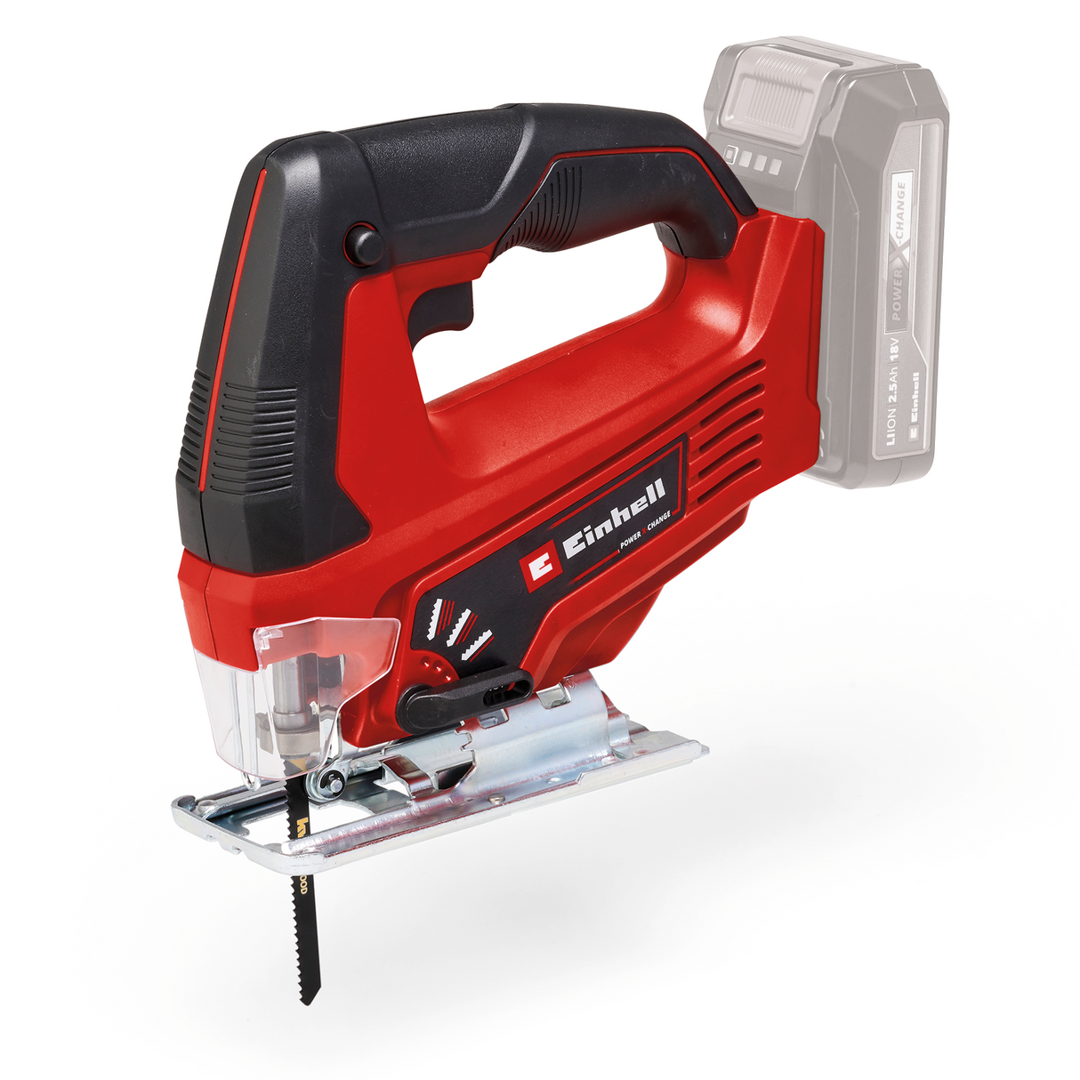 Fierastrau vertical pe acumulator Einhell TC-JS 18 Li (1x2,5 Ah Power X-Change (Li-Ion, 18 V, functie de cursa a pendulului, adaptor de aspirare, incl. 1x acumulator de 2,5 Ah, incarcator si geanta