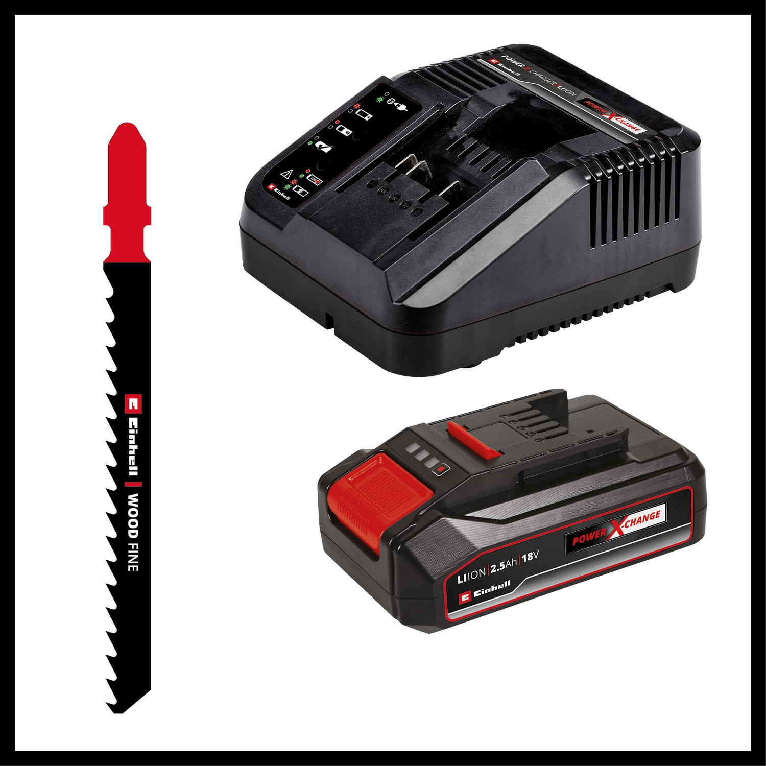 Einhell akkus szúrófűrész TC-JS 18 Li (1x, 2,5 Ah Power X-Change (Li-ion, 18 V, ingafunkció, porelszívó adapter, 1 x 2,5 Ah akkumulátorral, töltővel és táskával)