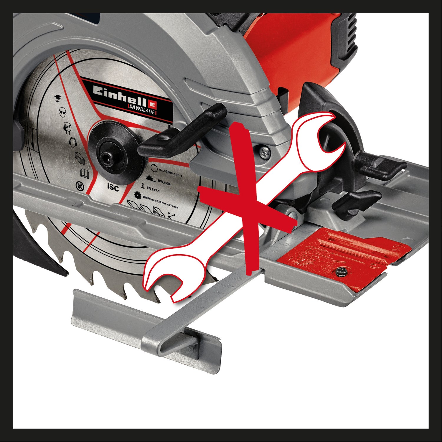 Einhell TE-CS 190/1 kézi körfűrész, 1500 W, 5500 fordulat/perc, szerszám nélküli állítás, nagy fogantyú, alumínium fűrészasztal, orsóretesz, keményfém fűrészlappal együtt