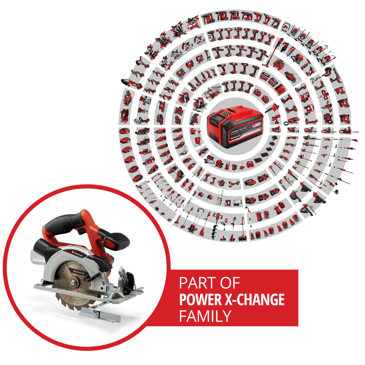 Fierastrau circular de mana pe acumulator Einhell TE-CS 18/150 Li - Solo Power X-Change (litiu-ion, reglare fara unelte a adancimii de taiere + unghiului de inclinare, LED-uri