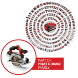 Fierastrau circular de mana pe acumulator Einhell TE-CS 18/150 Li - Solo Power X-Change (litiu-ion, reglare fara unelte a adancimii de taiere + unghiului de inclinare, LED-uri
