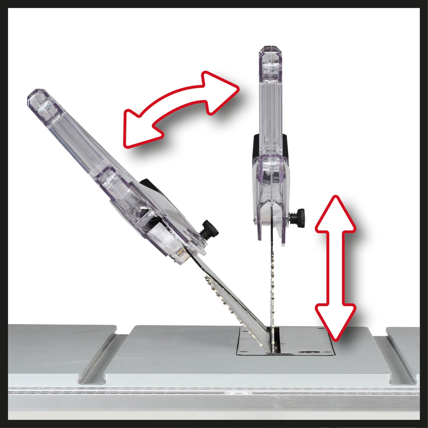 Einhell TE-TS 254 T asztali körfűrész, 2000 W, könnyű indítás, alumínium főasztal, asztalhosszabbító, hosszvezető, szögütköző, túlterheléskapcsoló, hasítóék-állítás