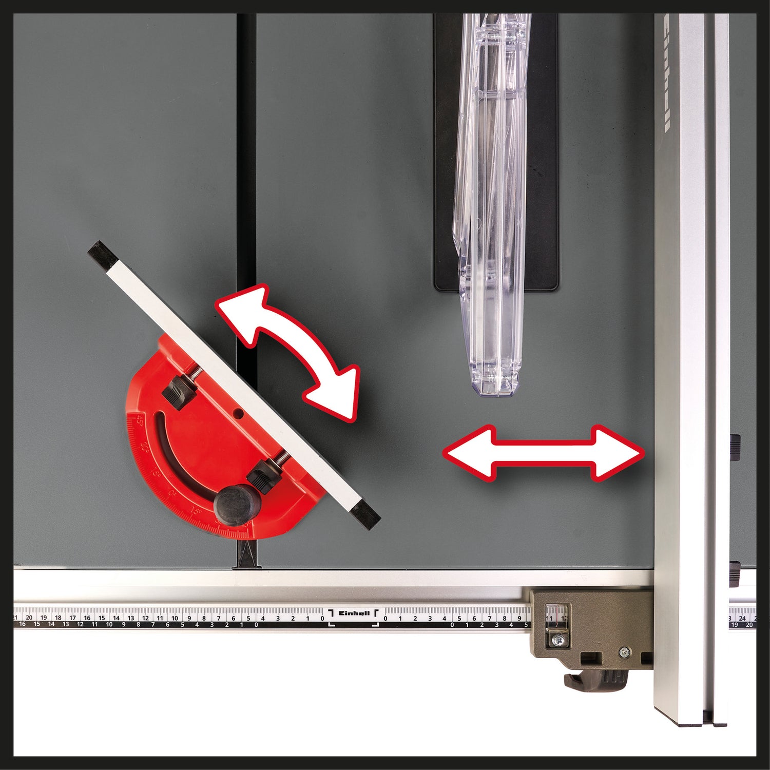 Einhell TC-TS 254 eco asztali körfűrész, párhuzamos ütközővel a precíz vágásokhoz, szögütközővel a 45°-os vágásokhoz, házzal és fűrészlap-védelemmel, fűrészporelszívó csatlakozóval