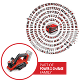 Rindea pe acumulator Einhell TE-PL 18/82 Li-Solo Power X-Change (18 V, latime rindea 82 mm, adancime de taiere de pana la 2 mm, ax cutit mare, sabot de parcare automat, placa de baza din aluminiu, fara acumulator si incarcator