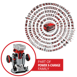 Freza multifuctionala pe acumulator Einhell Professional TP-RO 18 Set Li BL-Solo Power X-Change, 18 V, motor fara perii, reglare fina a adancimii de frezare, incl. accesorii + geanta, fara acumulator