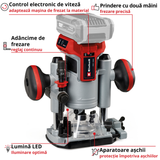 Freza multifuctionala pe acumulator Einhell Professional TP-RO 18 Set Li BL-Solo Power X-Change, 18 V, motor fara perii, reglare fina a adancimii de frezare, incl. accesorii + geanta, fara acumulator