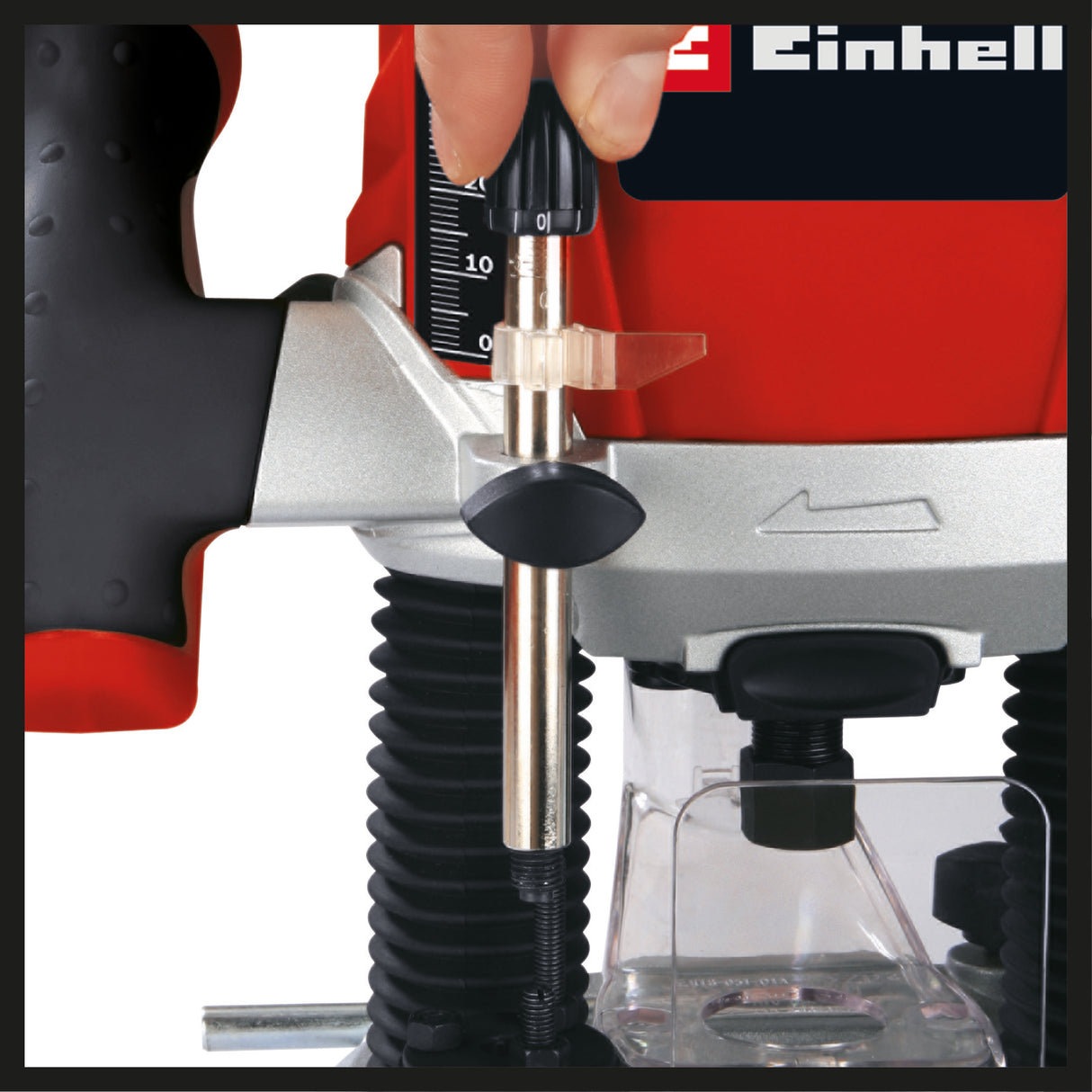 Masina de frezat Einhell TE-RO 1255 E, 1200 W, pinsa Ø 6 si 8 mm, inaltime cursa 55 mm, control electronic al vitezei, blocare a axului, schimbare usoara a sculei