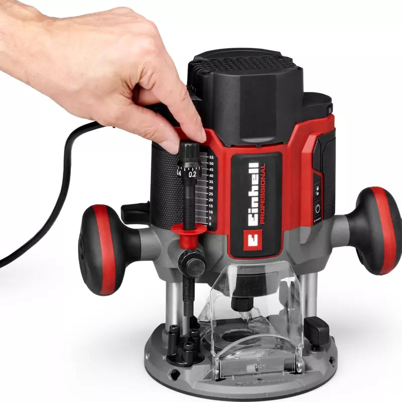 Freza profesionala Einhell TP-RO 1400 E,1400 W, cursa 55 mm, pensete Ø 6 si 8 mm, LED, inclusiv ghidaj paralel, varf compas, manson copiere si scule - imagine 5