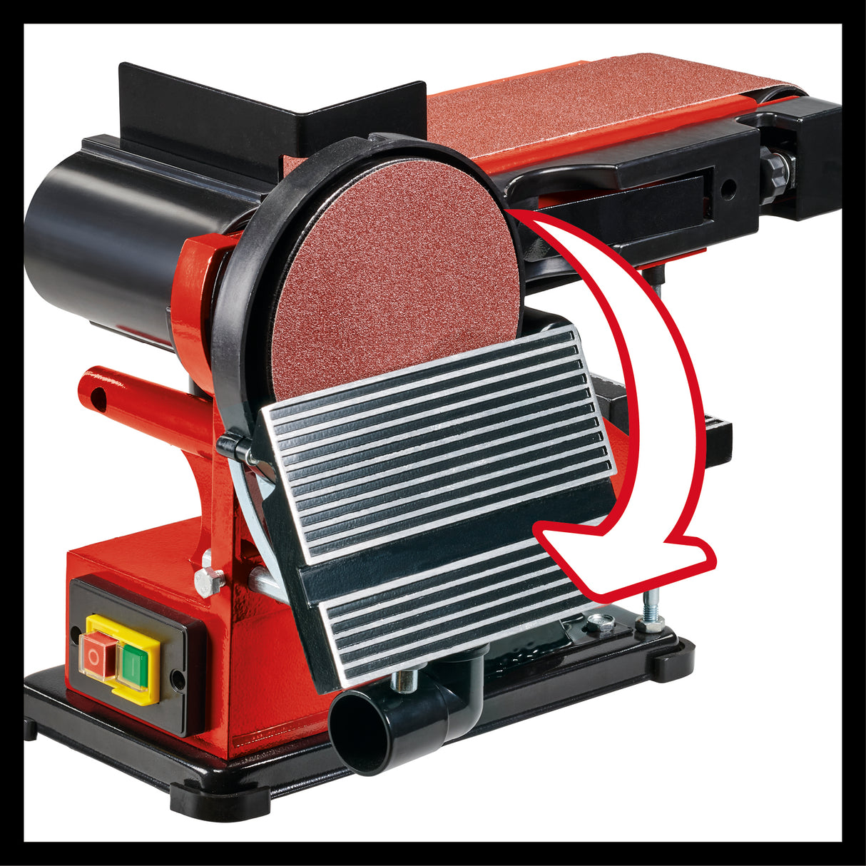 Slefuitor cu banda disc stationar Einhell TC-US 380, 380 W, viteza banda stationara 292 m/min, viteza disc abraziv 1.450 rpm, incl. 1x banda abraziva K80 si 1x hartie abraziva disc K80