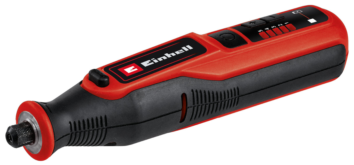 Masina de slefuit/gravat pe acumulator Einhell TE-MT 7.2 Li (Li-ion, acumulator de 7.2V, electronica de viteza, buton de blocare, inel luminos LED, statie de incarcare, set de accesorii 57 piese + cutie