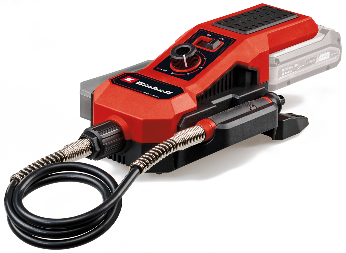 Unealta de slefuit/gravat cu acumulator Einhell TE-MT 18/34 Li Solo face parte din sistemul Power X-Change (18V, ax 92 cm cu varf de gravura, reglare viteza, set accesorii 55 piese, fara acumulator).