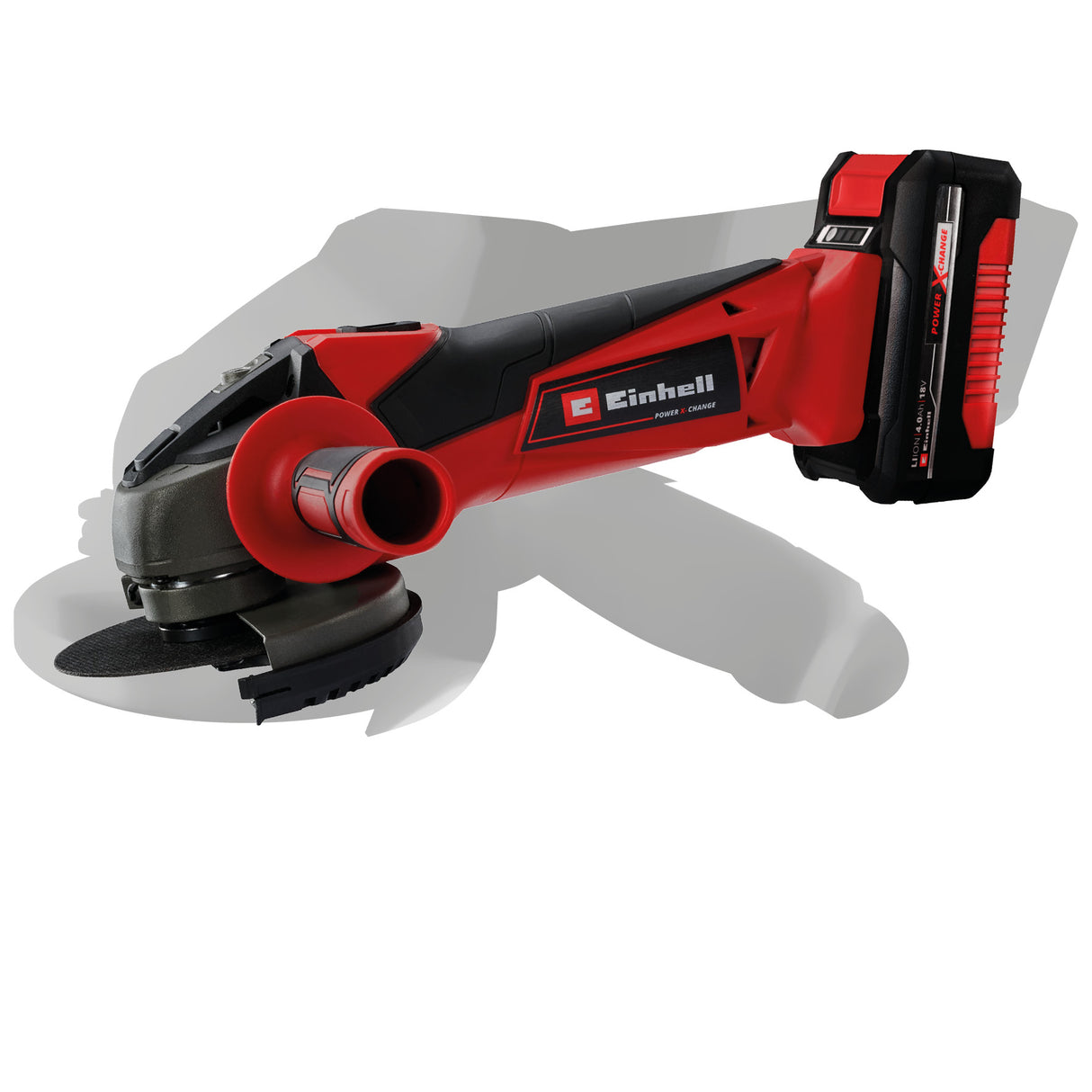 Einhell akkus sarokcsiszoló TC-AG 18/115 Li Kit Power X-Change, 18 V, 115 mm-es tárcsaátmérő, 28 mm-es vágási mélység, lágyindítás, vágókorong nélkül, 4.0 Ah-s akkumulátorral és töltővel