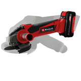 Einhell akkus sarokcsiszoló TC-AG 18/115 Li Kit Power X-Change, 18 V, 115 mm-es tárcsaátmérő, 28 mm-es vágási mélység, lágyindítás, vágókorong nélkül, 4.0 Ah-s akkumulátorral és töltővel