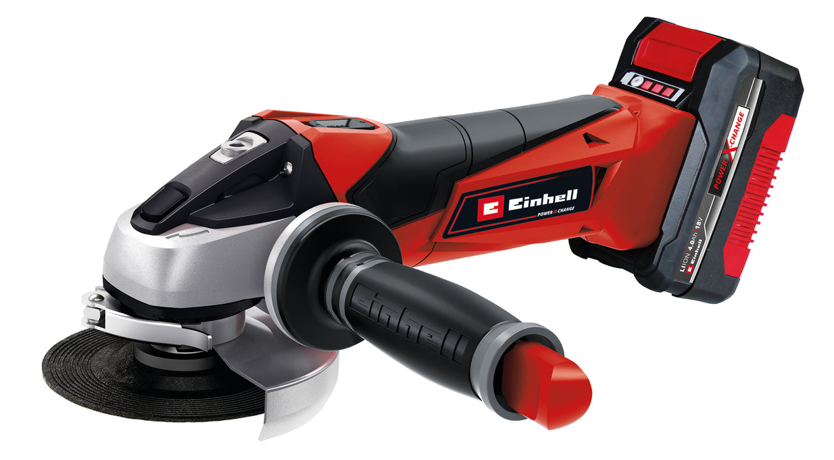 Polizor unghiular pe acumulator Einhell TE-AG 18/115 Li Kit Power X-Change , 18 V, diametru disc 115 mm, adancime de taiere 28 mm, incl. disc de taiere, acumulator 4,0 Ah si incarcator