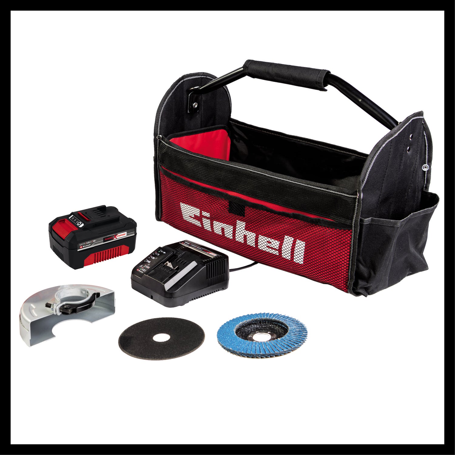 Polizor unghiular pe acumulator Einhell TE-AG 18/115 Li Kit Power X-Change , 18 V, diametru disc 115 mm, adancime de taiere 28 mm, incl. disc de taiere, acumulator 4,0 Ah si incarcator