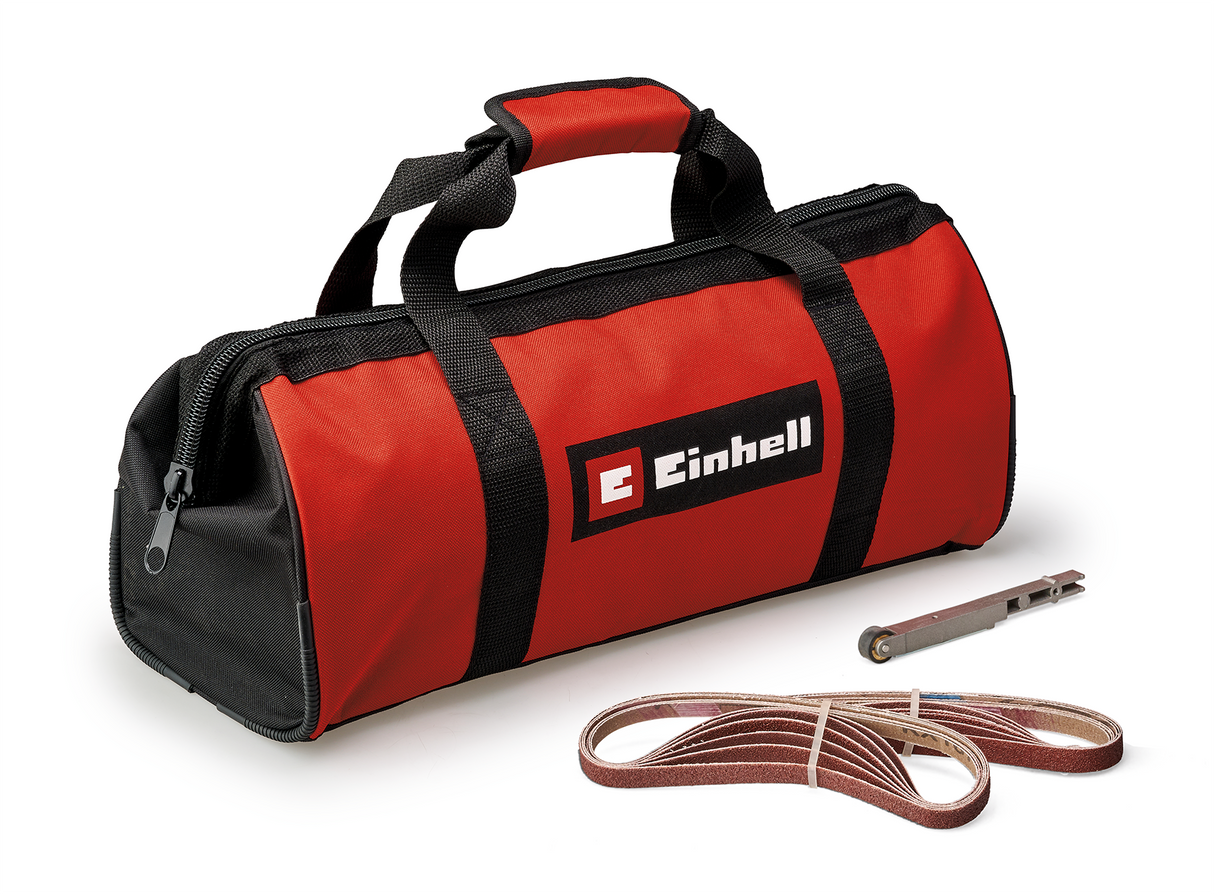 Einhell TE-BF 18 Li-Solo Power X-Change akkus szalagcsiszoló, 18 V, akár 1700 m/perc sebesség, 2 db 9 mm-es és 13 mm-es csiszolókar, 12 db csiszolószalaggal, akkumulátor nélkül