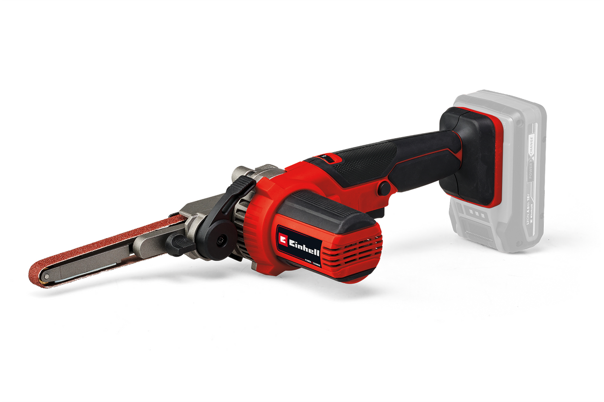 Einhell TE-BF 18 Li-Solo Power X-Change akkus szalagcsiszoló, 18 V, akár 1700 m/perc sebesség, 2 db 9 mm-es és 13 mm-es csiszolókar, 12 db csiszolószalaggal, akkumulátor nélkül