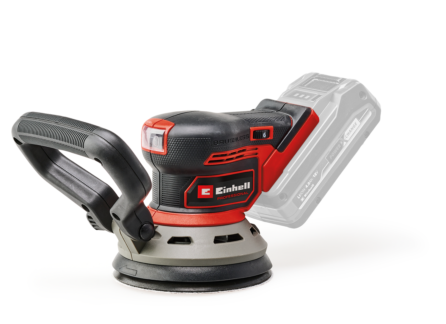 Slefuitor orbital fara fir Einhell Professional TP-RS 18/32 Li BL-Solo Power X-Change (18 V, fara perii, oscilatie 3.2 mm, talpa 125 mm, cu hartie abraziva, fara acumulator)