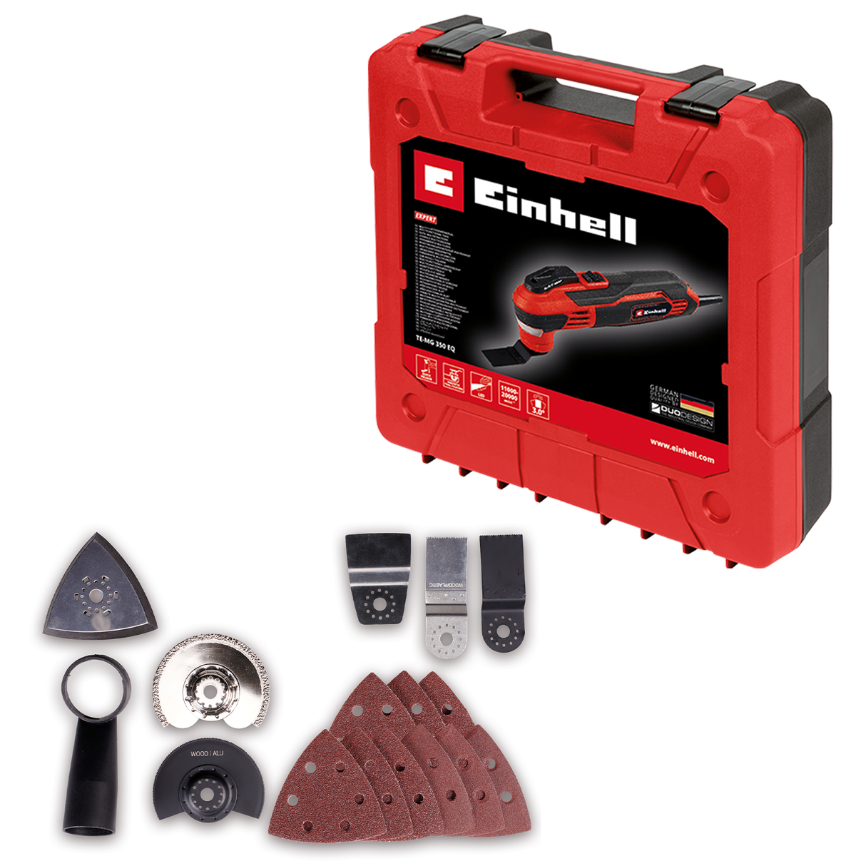 Unealta multifunctionala Einhell TE-MG 350 EQ, 350 W, rata de vibratii 22.000 pana la 40.000 rpm, lumina LED, blocare rapida, incl. geanta si accesorii