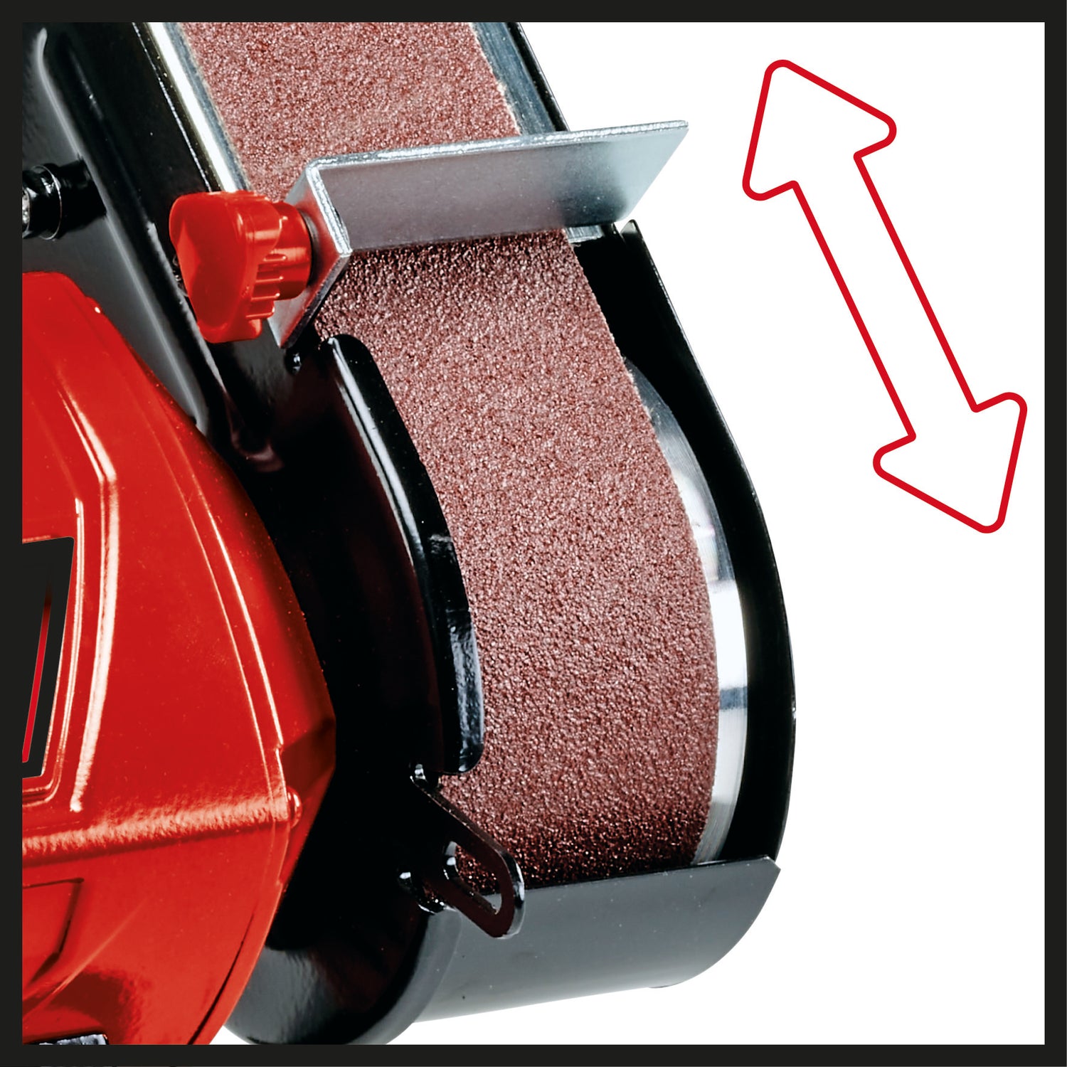 Polizor si slefuitor cu banda verticala Einhell TC-US 350, 350 W, functie banda abraziva si disc abraziv, capac de protectie, fereastra de protectie impotriva scanteilor, disc abraziv grosier + banda abraziva/slefuitoare