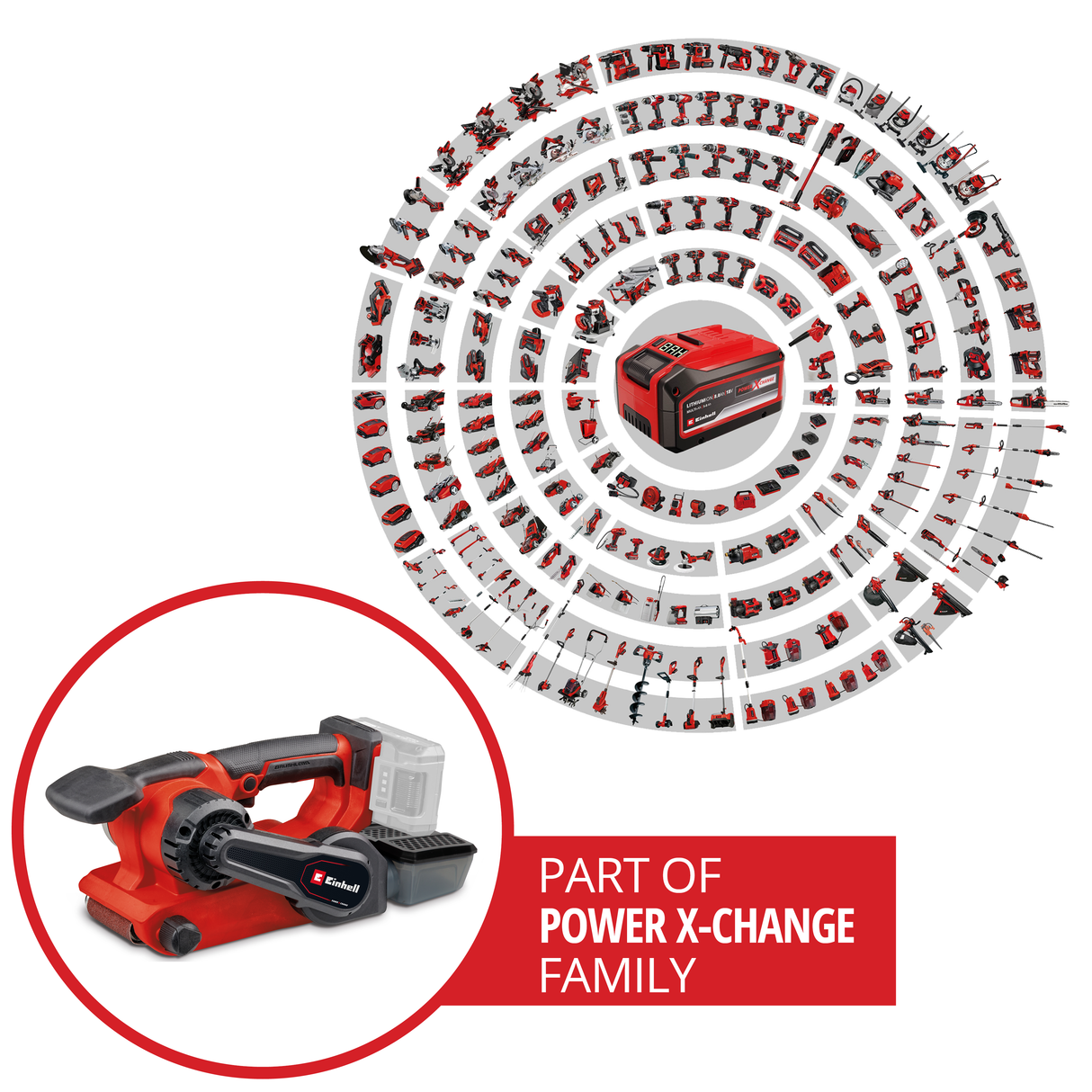 Slefuitor cu banda pe acumulator Einhell Professional TP-BS 18/457 Li BL-Solo Power X-Change, 18 V, Li-Ion, motor fara perii, incl. 3x banda abraziva P80 457x75 mm, fara acumulator si incarcator
