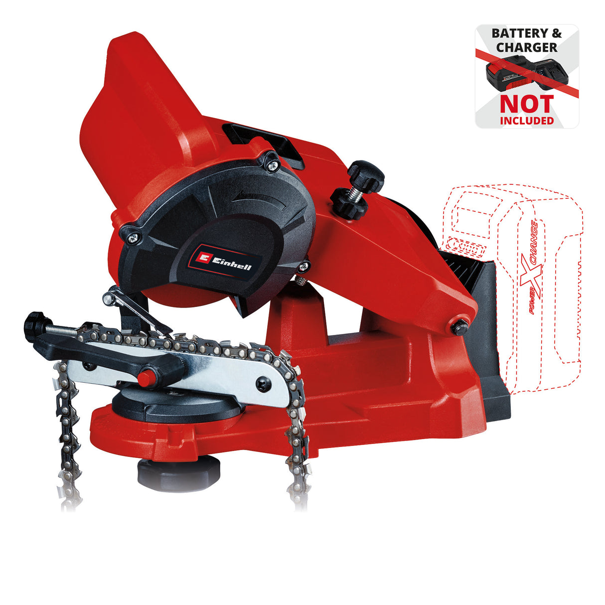 Aparat pentru ascutit lant de drujba pe acumulator Einhell GE-CS 18 Li – Solo (opritor de adancime, intinzator de lant, reglare precisa a unghiului, lumina LED