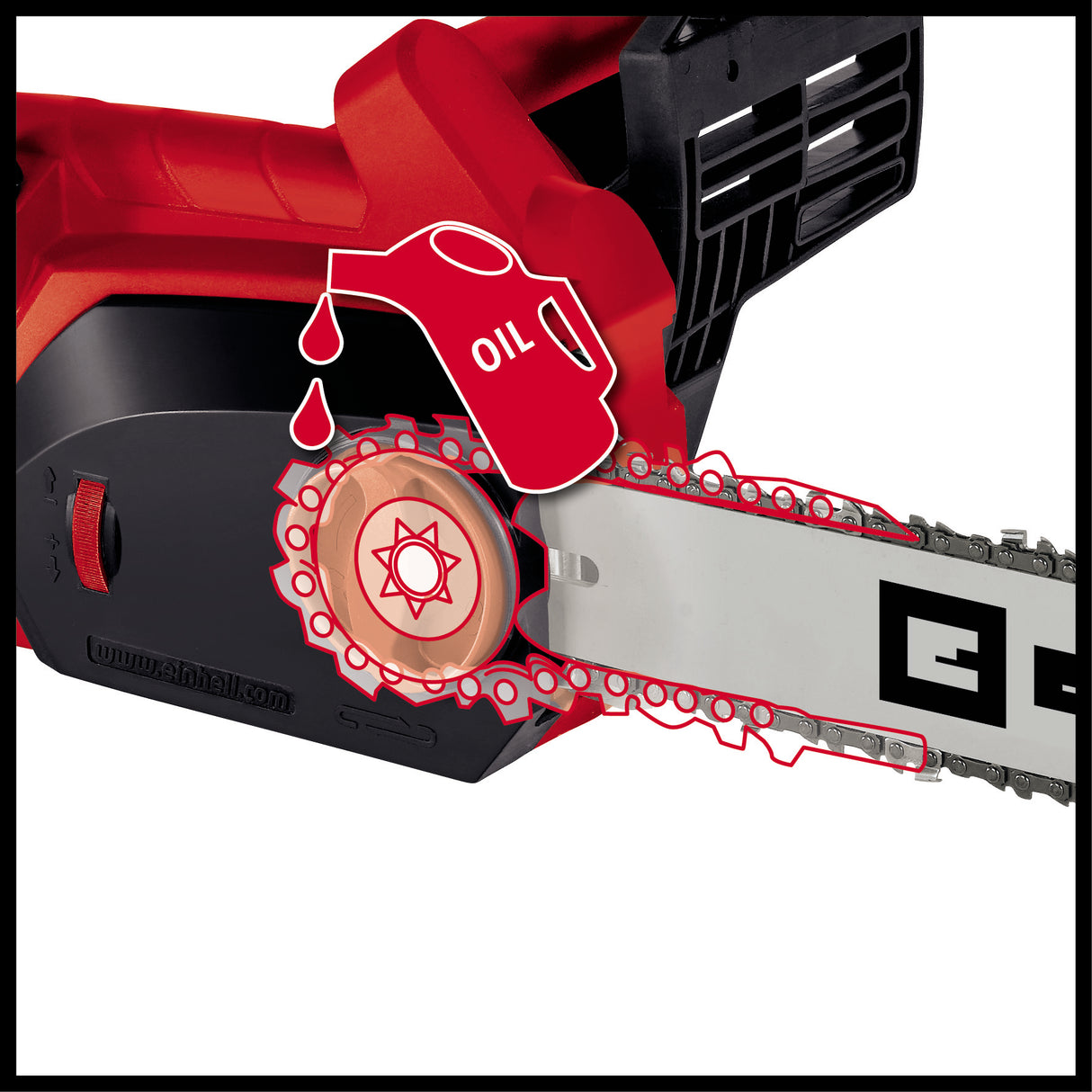 Drujba electrica Einhell GH-EC 1835, 1800 W, bara de taiere robusta si lant ascutit, tensionare si inlocuire lant fara unelte, angrenaj metalic, lubrifiere automata a lantului