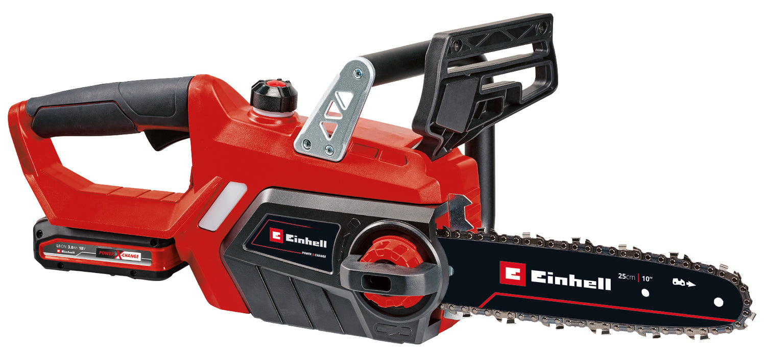 Einhell GE-LC 18/25-1 Li Kit Power X-Change akkus láncfűrész (18 V, vágási hossz 23 cm, láncsebesség 4,5 m/s, automatikus lánckenés, 1 db 3,0 Ah-s akkumulátorral + töltővel)