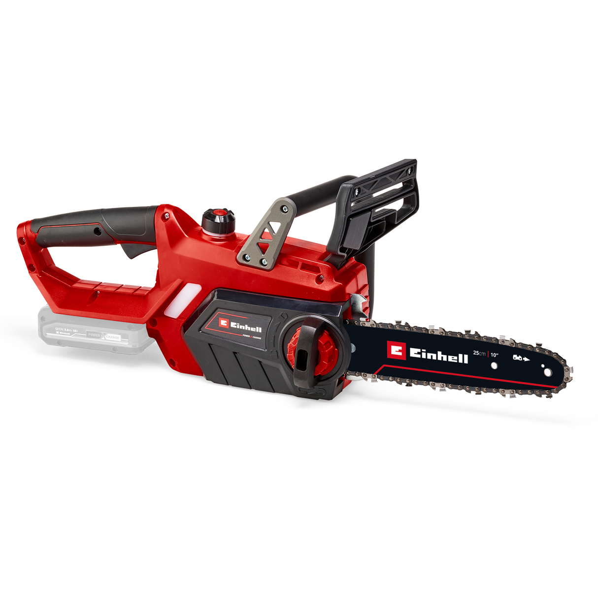 Drujba electrica / Fierastrau cu lant pe acumulator Einhell GE-LC 18/25 Li-Solo Power X-Change (18 V, lungime de taiere 23 cm, viteza lant 4,5 m/secunda, lubrifiere automata a lantului, tensionare lant fara unelte, fara acumulator