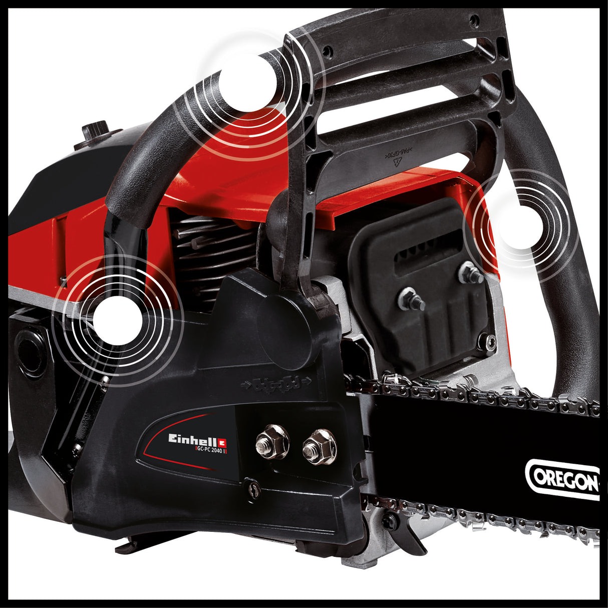 Drujba pe benzina Einhell GC-PC 2040 I, sina si lant OREGON de inalta calitate, soc si amorsare automata, aprindere digitala, functie antivibratii, blocare lant, protectie sina taietor