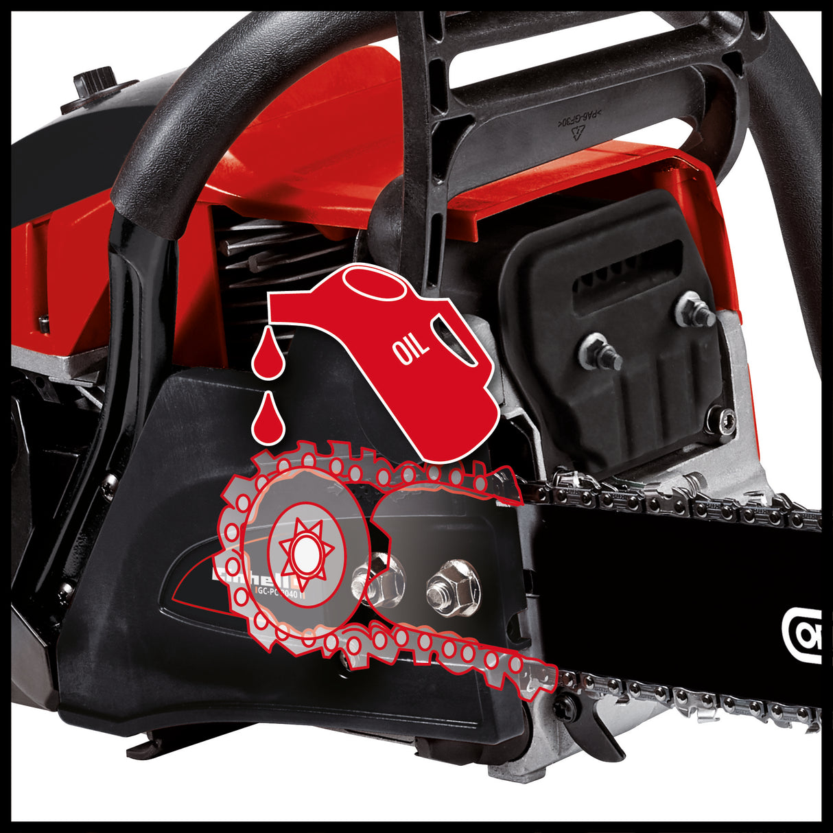 Drujba pe benzina Einhell GC-PC 2040 I, sina si lant OREGON de inalta calitate, soc si amorsare automata, aprindere digitala, functie antivibratii, blocare lant, protectie sina taietor