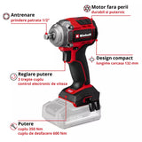 Surubelnita cu impact fara fir Einhell TP-CW 18/350-C Li BL-Solo PXC,18 V, 350 Nm, Auto-Stop, Brushless, fara acumulator - imagine 3