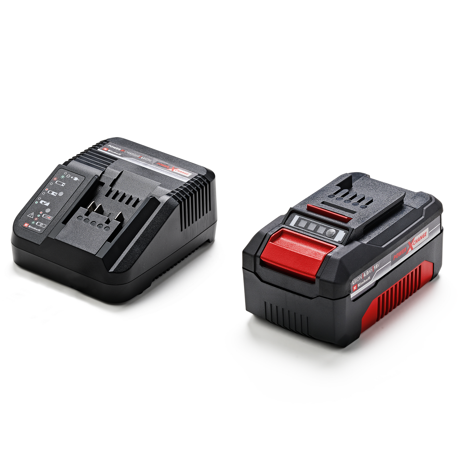 Kit acumulator si incarcator original Einhell, baterie de 4,0 Ah si incarcator Power X-Change, Li-Ion, 18 V, timp de incarcare de 75 min, potrivit pentru toate dispozitivele Power X-Change