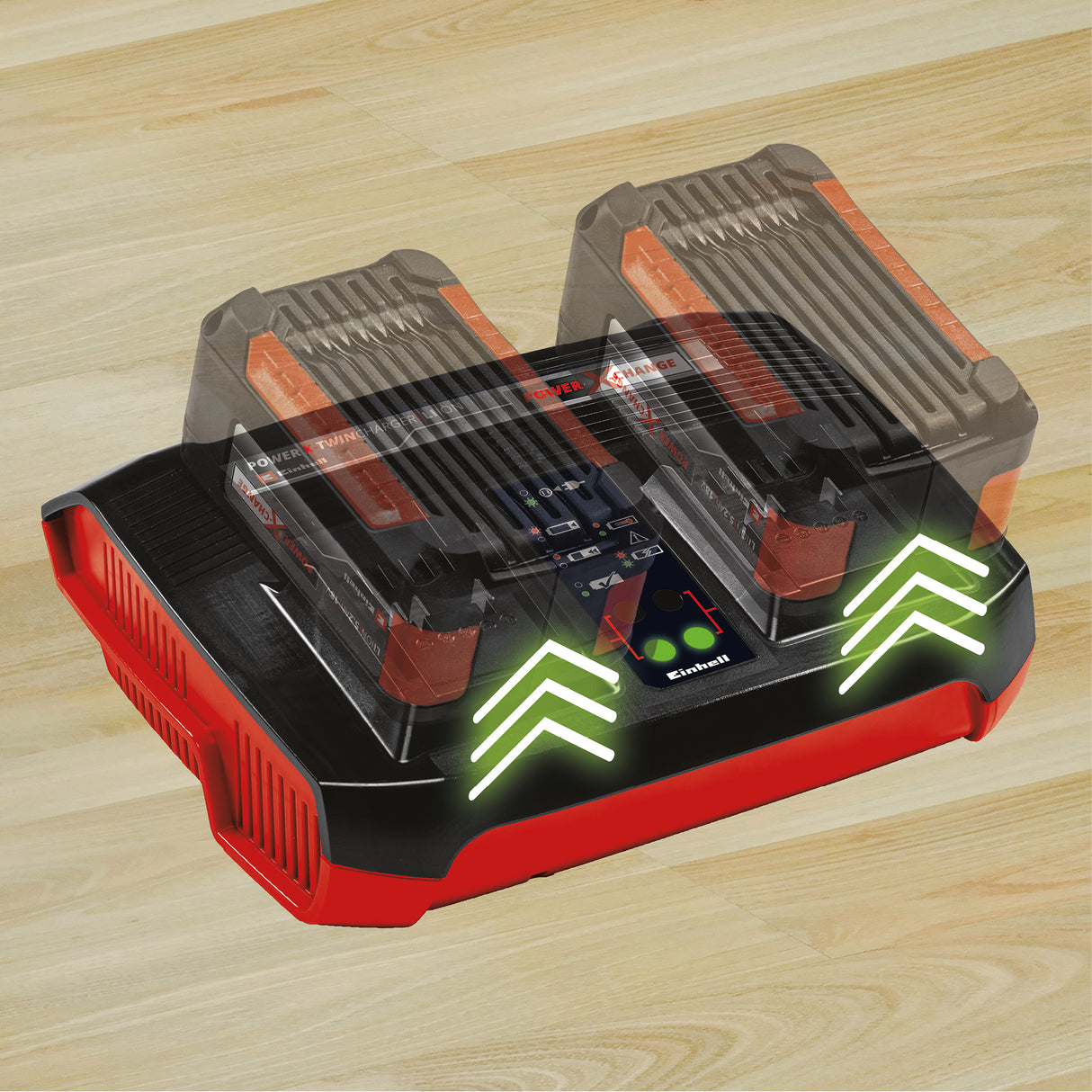 Eredeti Einhell Power X-Twincharger 3A Power X-Change akkumulátortöltő, Li-ion, 18 V, 2 db 18 V-os akkumulátor egyidejű töltése, folyamatos felügyelet + intelligens töltéskezelés, LED állapotkijelző 6 LED-del