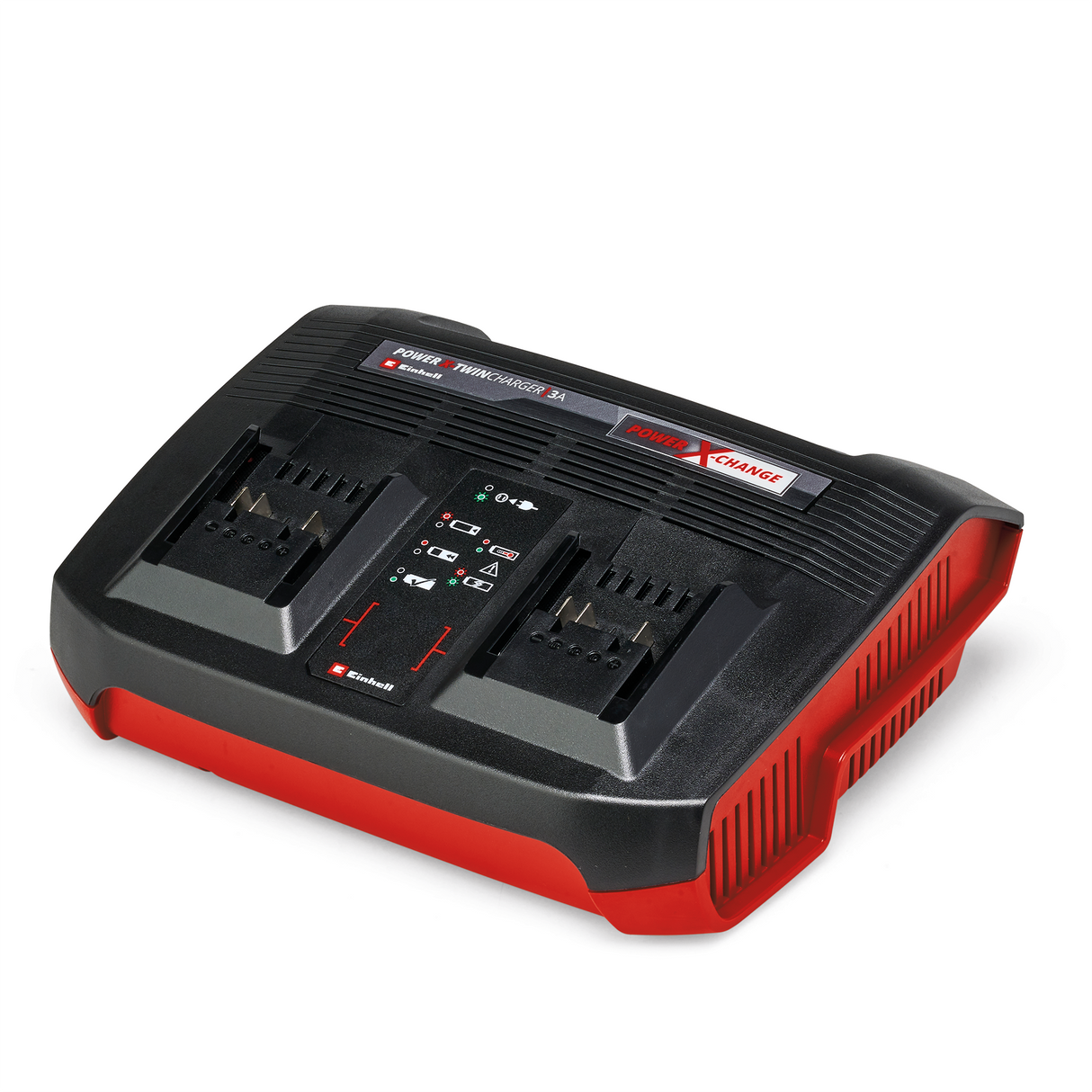 Eredeti Einhell Power X-Twincharger 3A Power X-Change akkumulátortöltő, Li-ion, 18 V, 2 db 18 V-os akkumulátor egyidejű töltése, folyamatos felügyelet + intelligens töltéskezelés, LED állapotkijelző 6 LED-del