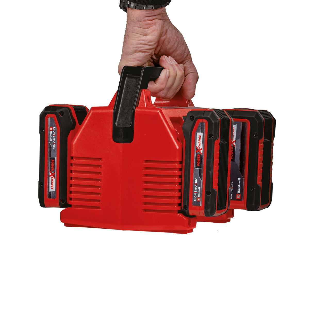 Eredeti Einhell Power X-Quattrocharger 4A Power X-Change akkumulátortöltő, Li-ion, 18 V, 2x2 akkumulátor egyidejű töltése, akkumulátorfigyelés + intelligens töltéskezelés, LED állapotjelző 6 LED-del