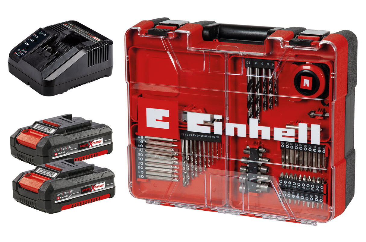 Set masina de gaurit si insurubat (bormasina) pe acumulator Einhell TE-CD 18/40 Li +69, 2x2.0 Ah PXC li-ion, 2 viteze, 40 Nm, incl. 2x baterii reincarcabile + incarcator, geanta + set de accesorii 69 piese