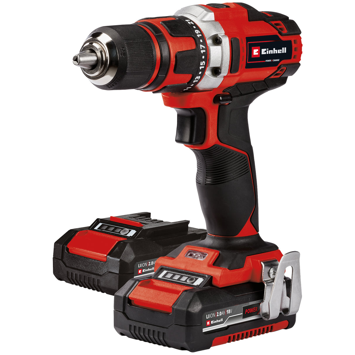 Set masina de gaurit si insurubat (bormasina) pe acumulator Einhell TE-CD 18/40 Li +69, 2x2.0 Ah PXC li-ion, 2 viteze, 40 Nm, incl. 2x baterii reincarcabile + incarcator, geanta + set de accesorii 69 piese