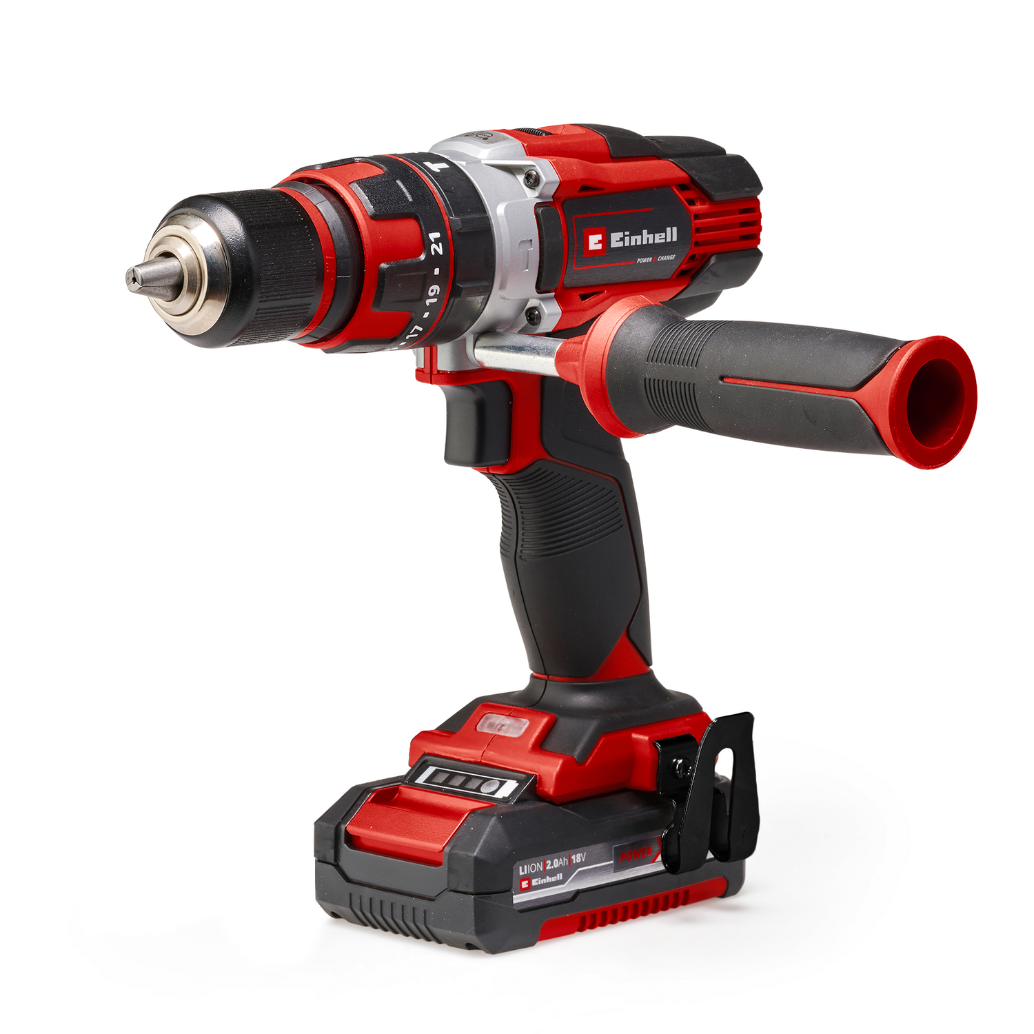 Masina de gaurit si insurubat (bormasina) cu impact pe acumulator Einhell TE-CD 18/48 Li-i Kit Power X-Change, Li-ion, 18 V, 48 Nm, capacitate de gaurire 10 mm in beton, geanta, incl. 2 baterii de 2,0 Ah si incarcator